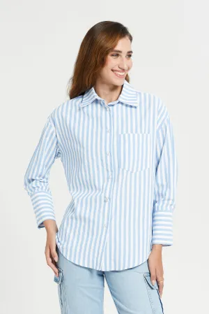 Women Blue Stripe Oversize Shirt